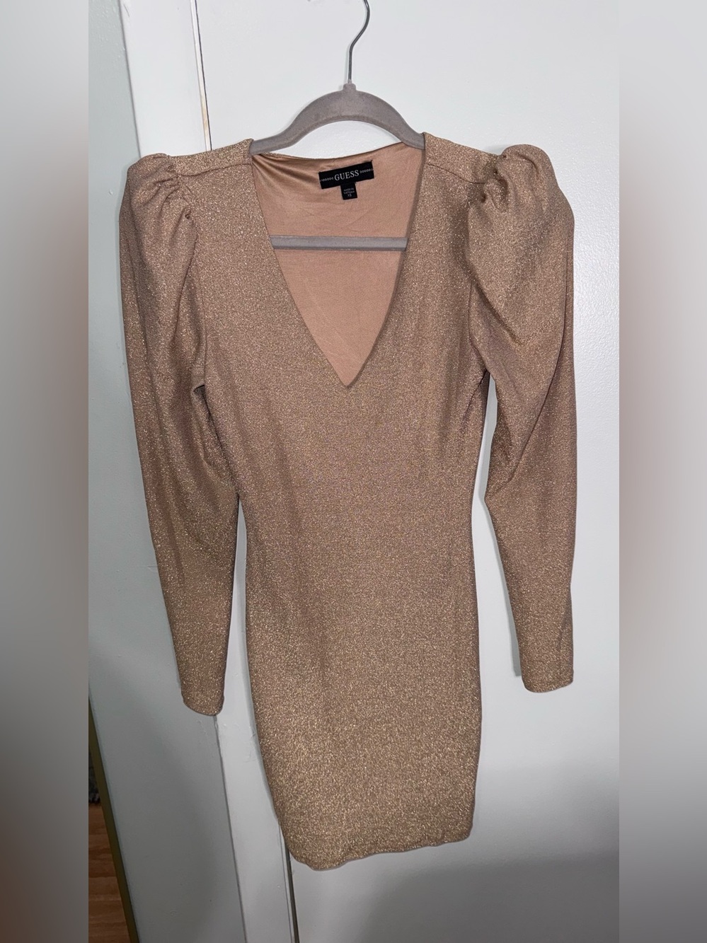 Guess Shimmery Nude Puff-Sleeve Jumpsuit